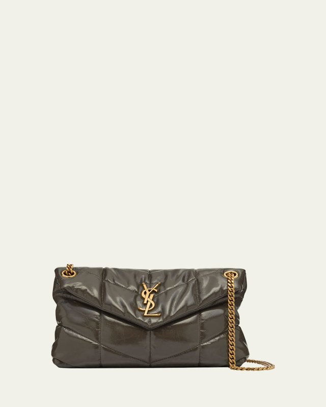 Lou Puffer Small YSL Shoulder Bag in Quilted Smooth Leather
